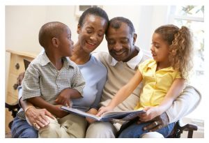 Grandparents reading to grandkids