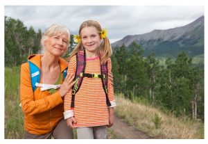Grandma with grandchild on a hike