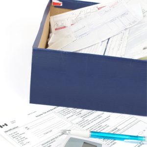 Shoebox with documents in it