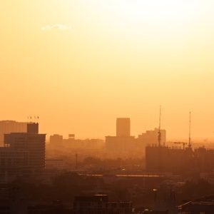 Hot hazy morning over city