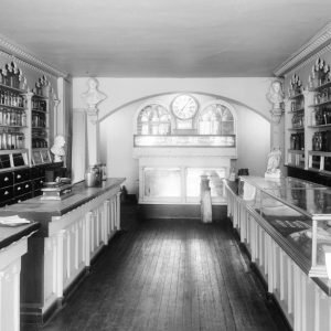 Black and White photo of apothecary room