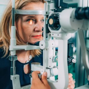 Woman getting her eyes examined