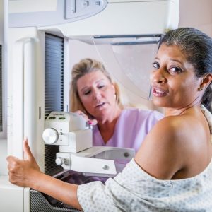 Woman getting a mammogram