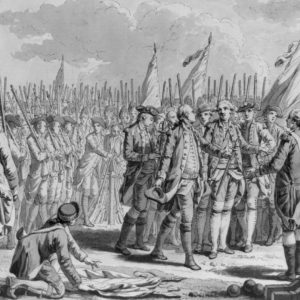 Black and White image of General Cornwallis surrendering