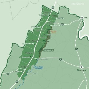 Green map of Shenandoah Valley in VA