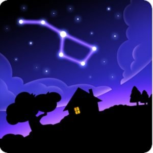 Illustration of a silhouette of a house and a tree in front of the big dipper highlighted in the night sky