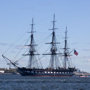 Photograph of three-masted ship, the USS Constitution