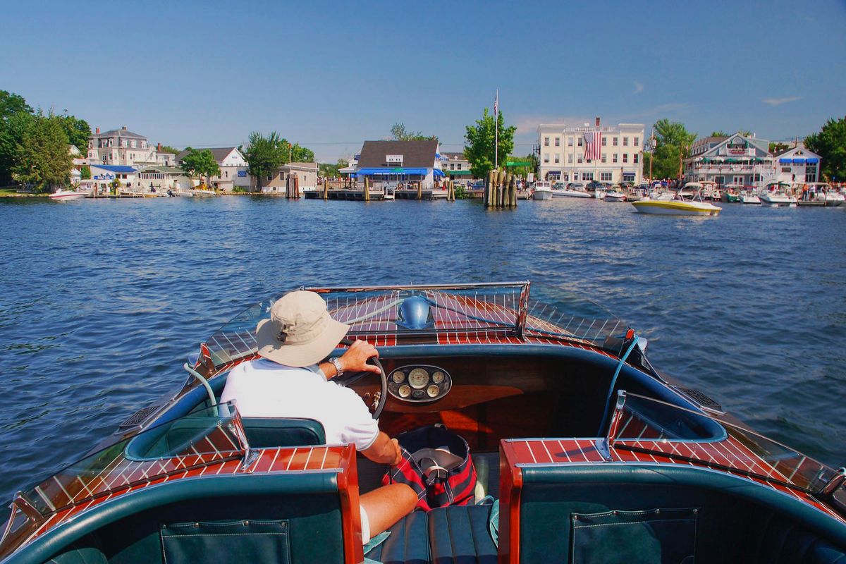 Antique boat on Lake Winnipesaukee