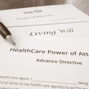 photo of living will, power of attorney and estate planning documents