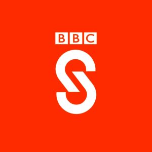 A stylized S in white sits under the BBC logo on a red background