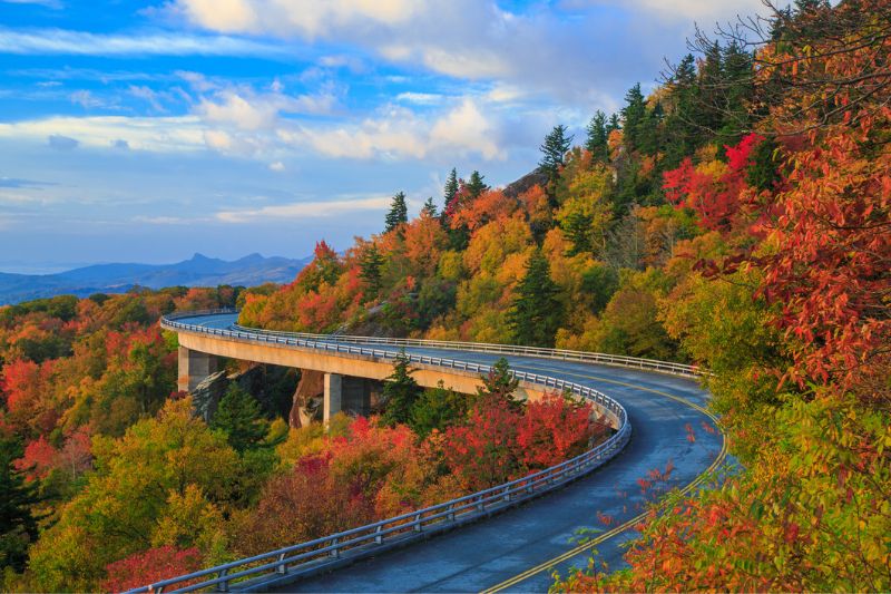 Linn Cove Viaduct on the Blue Ridge parkway in autumn.