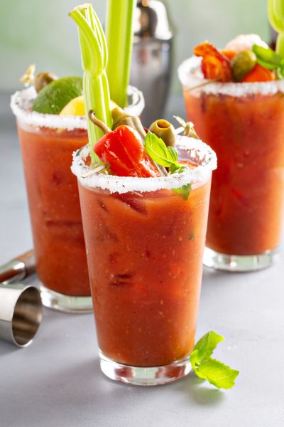 bloody marys with garnishes